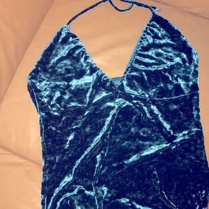 Turquoise Velvet Halter Top